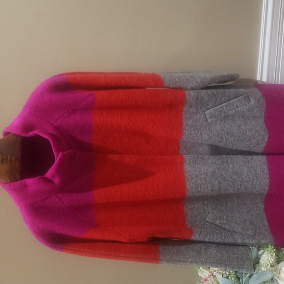 NWOT Max Studio wool blend gray pink red coat long jacket 1X - Picture 3 of 14